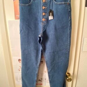Express High Rise Button-Fly Jeans in Blue